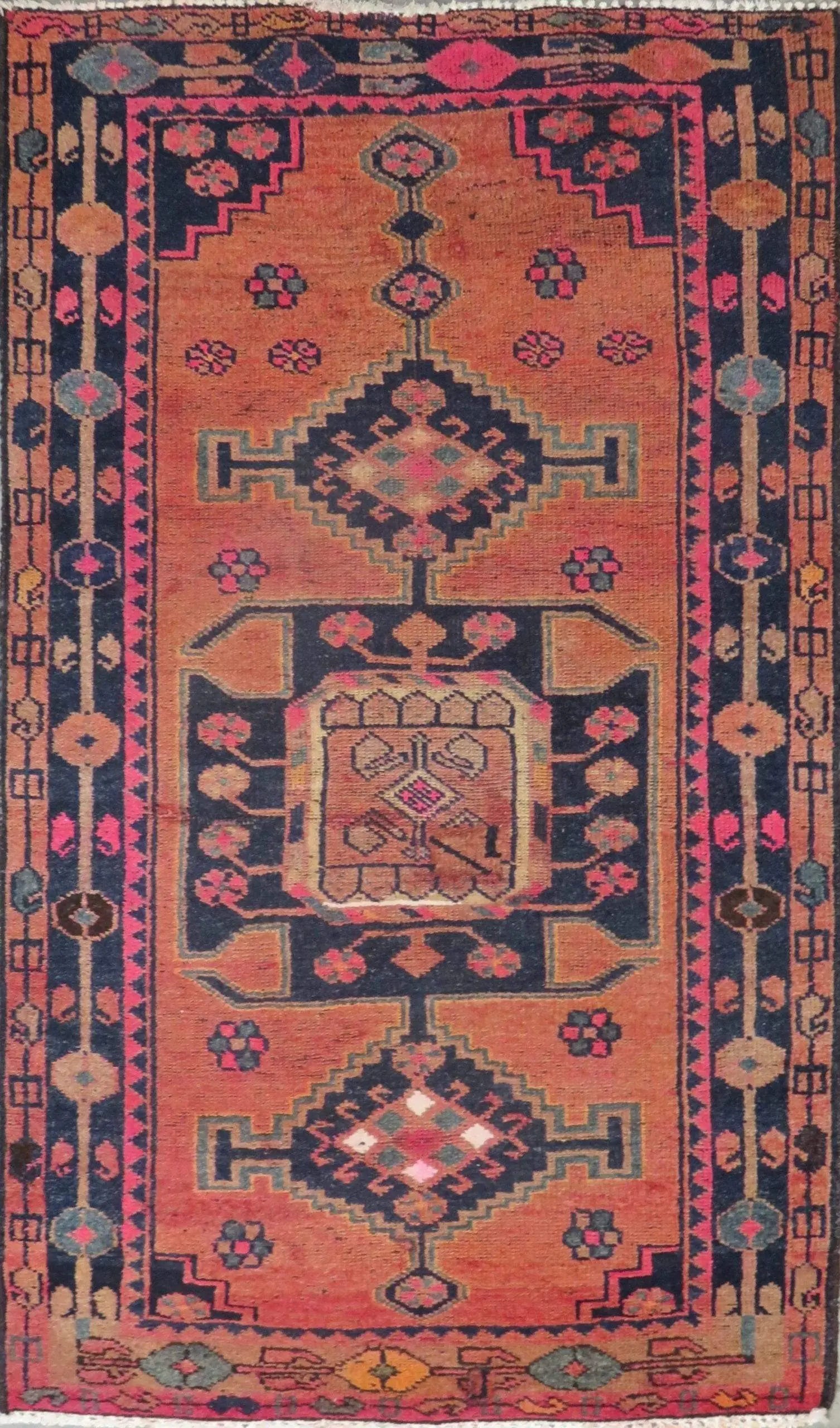 One Of The Kind Hand-Knotted Persian Wool Rug _ Luxurious Vintage Design, 6'2" x 3'5", Artisan Crafted